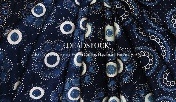 DEADSTOCK】Early 20th Century Dutch Cotton Handmade Printed Scarf