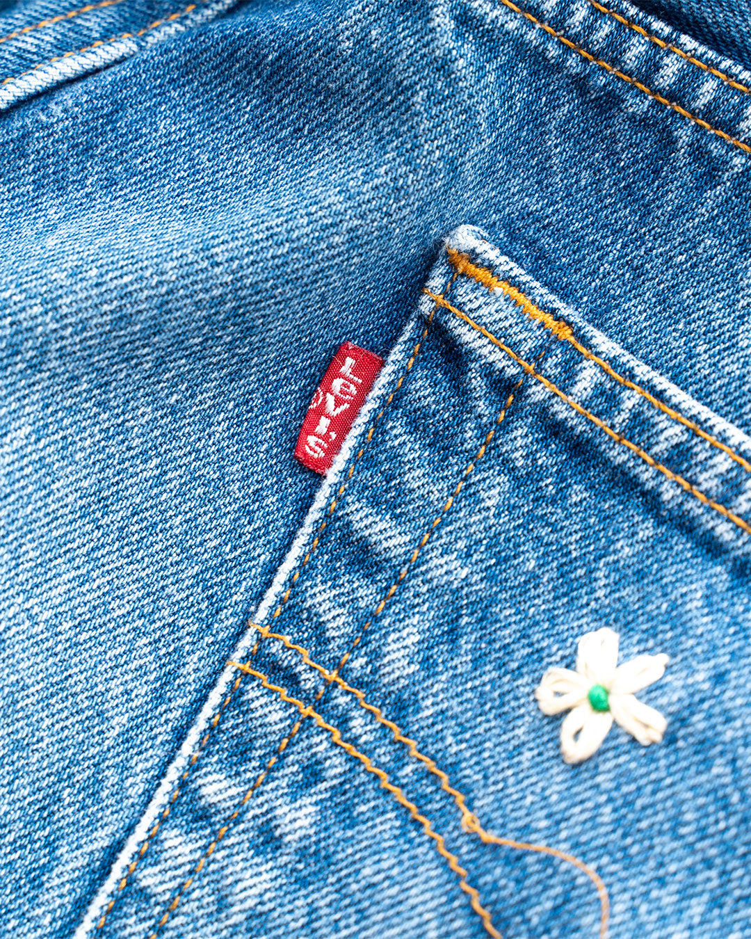 【SHANANA MIL】Used 501 Denim『Hand Embroidery Daisy』⑦
