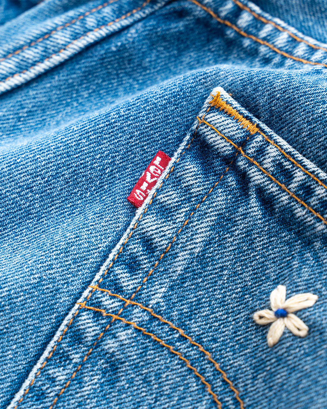【SHANANA MIL】Used 501 Denim『Hand Embroidery Daisy』⑨