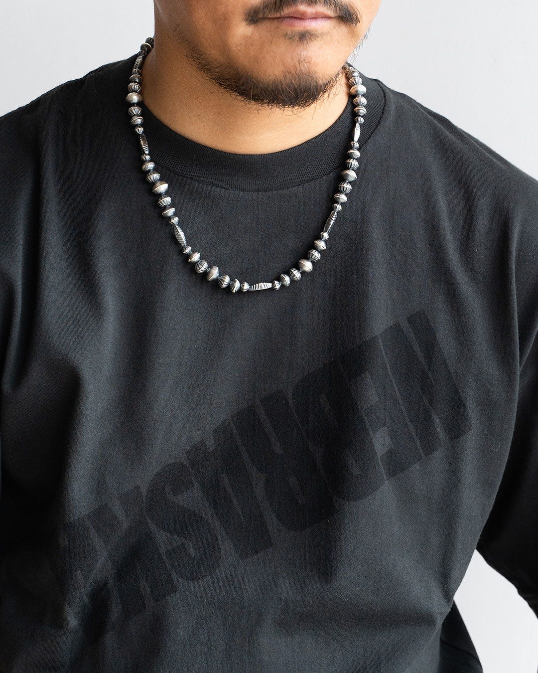 【Indian Jewelry】60-70s Vintage Navajo Pearl Handmade Silver Bead Necklace 『55cm』②