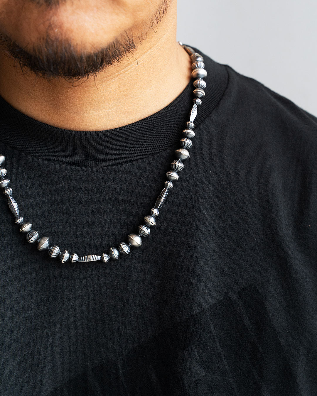 【Indian Jewelry】60-70s Vintage Navajo Pearl Handmade Silver Bead Necklace 『55cm』③