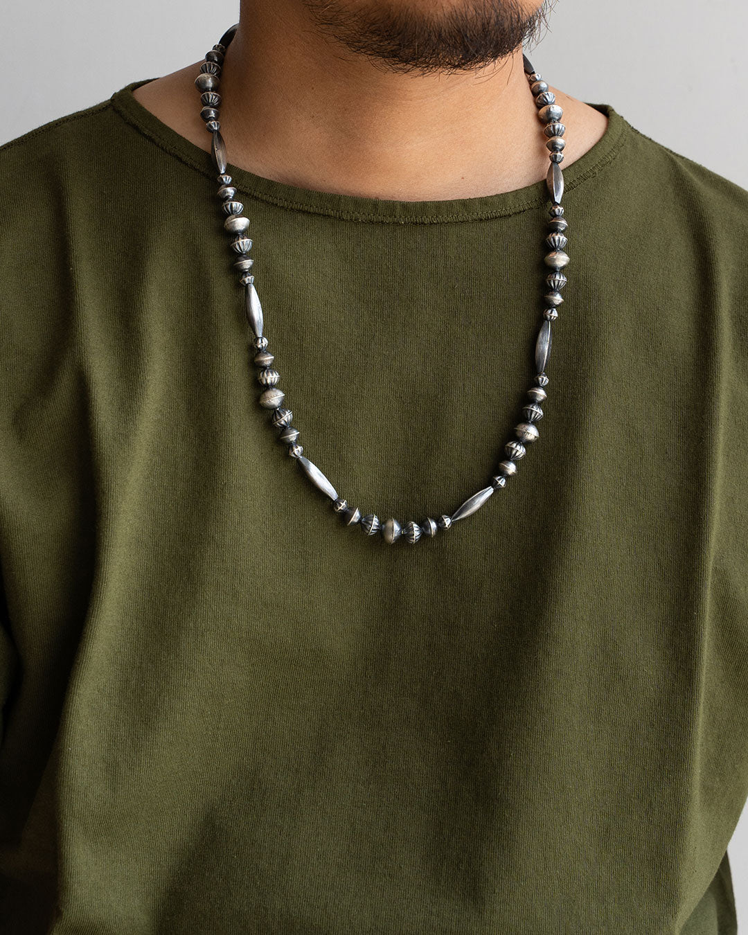【Indian Jewelry】60-70s Vintage Navajo Pearl Handmade Silver Bead Necklace 『65cm』②
