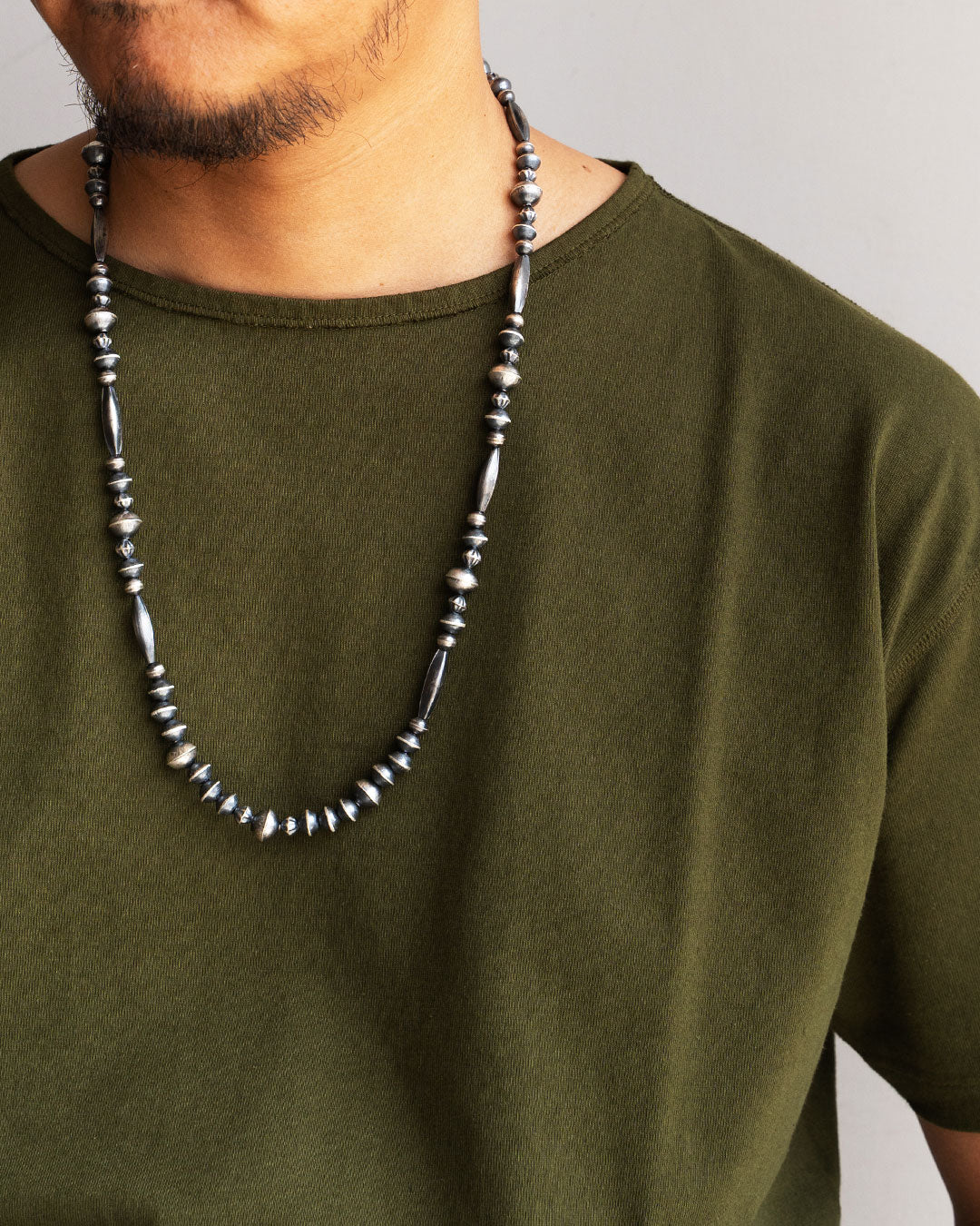 【Indian Jewelry】60-70s Vintage Navajo Pearl Handmade Silver Bead Necklace 『70cm』②