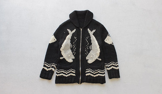 【60s  Cowichan sweater】60sのカウチンセーターの中でも人気のシャチ（サケ）柄のブラック。