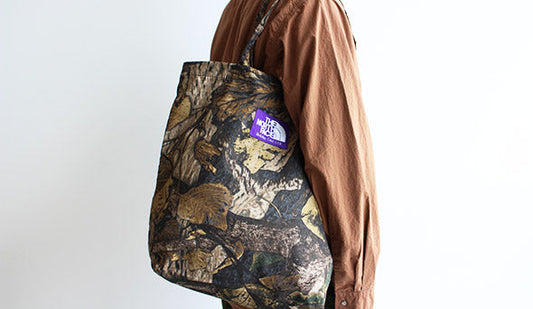 【THE NORTH FACE PURPLE LABEL / ザ ノースフェイス パープルレーベル】 Tree Camo Print Tote.インパクトのある新作トート。