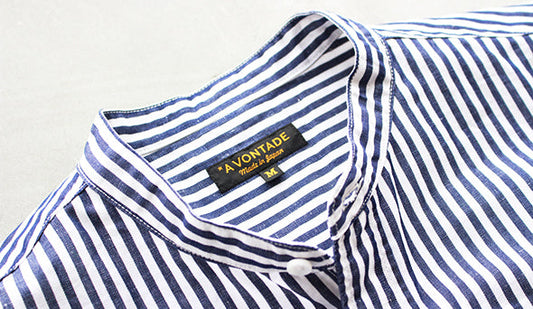 【A VONTADE / ア ボンタージ】Banded Collar Shirts “Navy Stripe”春らしい爽やかな1枚も入荷です。
