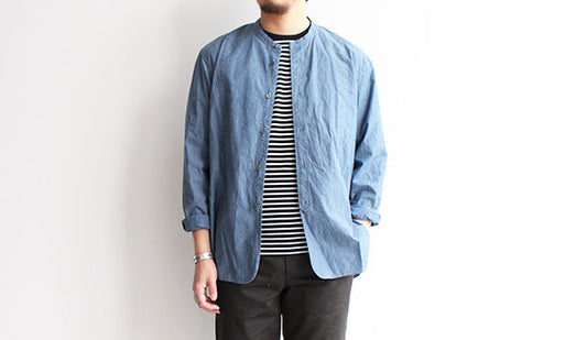 春に向けて【STILL BY HAND / スティル バイ ハンド】Bleached Indigo Band Collar Shirtsも入荷です。