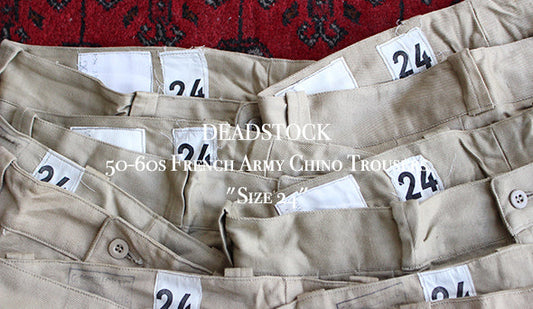 【DEADSTOCK】50s-60s French Army Chino Trousers “Size 24″かなり希少なグッドサイズが再入荷いたしました。