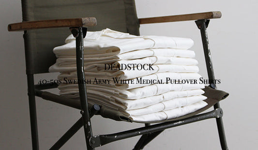 【DEADSTOCK】40-50s Swedish Army White Medical Pullover Shirts.非常希少な白のグランパシャツ。