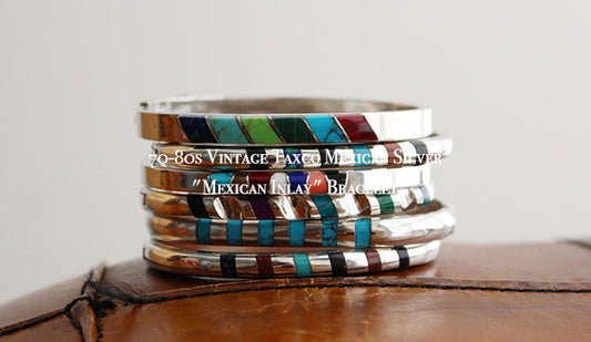 【VINTAGE】70-80s Vintage Taxco Mexican Silver "Mexican Inlay" Bracelet.今シーズンご提案したかったヴィンテージジュエリー。