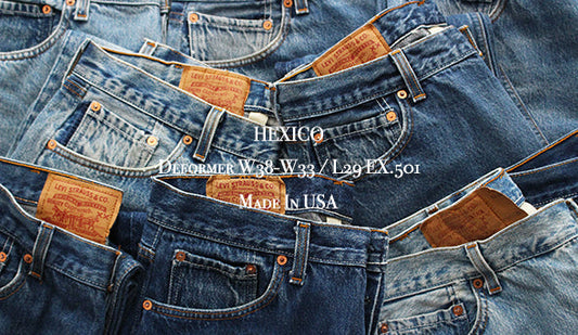 【HEXICO / ヘキシコ】Deformer W38-W33 / L29 EX.501 Made In USA.センス溢れるリメイクデニムが入荷です。
