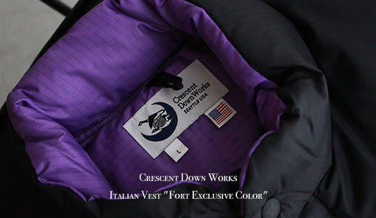 【Crescent Down Works 】Italian Vest "Fort Exclusive Color"を明日よりリリースいたします。