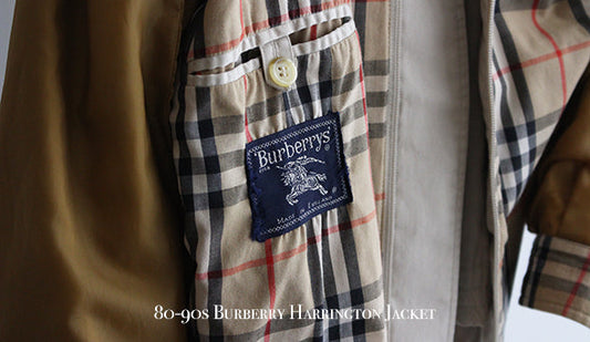 【VINTAGE】80-90s Burberry Harrington Jacket.トロッとした上質な羽織り心地が抜群の1枚。