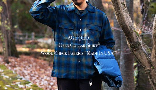 【AGE OLD / エイジオールド】Open Collar Shirt "Wool Check Fabrics Made In USA"をリリースいたします。