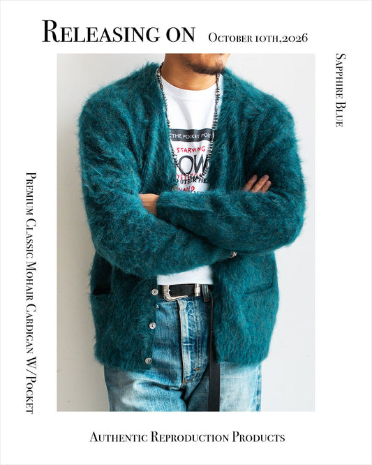 【Authentic Reproduction Products】Premium Classic Mohair Cardigan W/Pocket『Sapphire Blue』