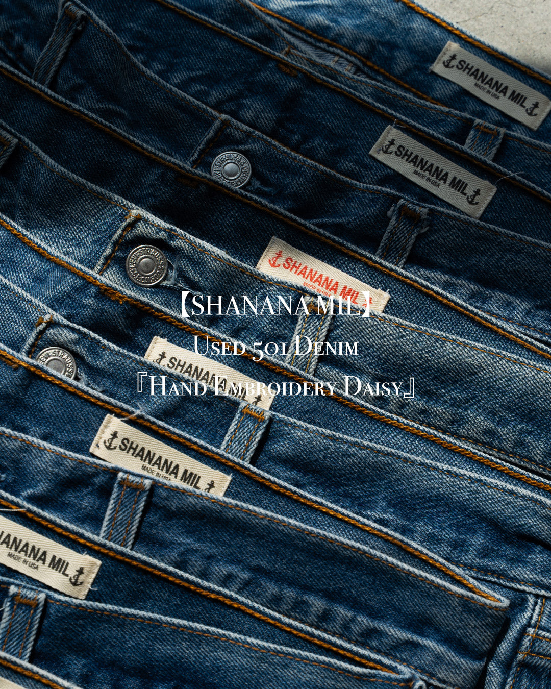 【SHANANA MIL】Used 501 Denim『Hand Embroidery Daisy』