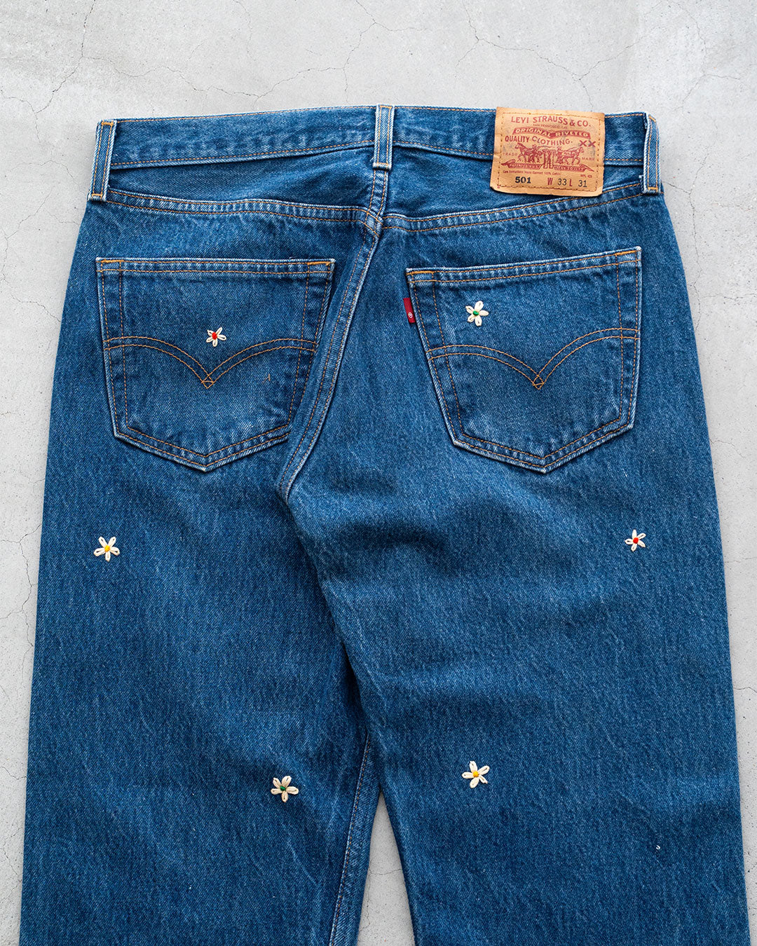【SHANANA MIL】Used 501 Denim『Hand Embroidery Daisy』①
