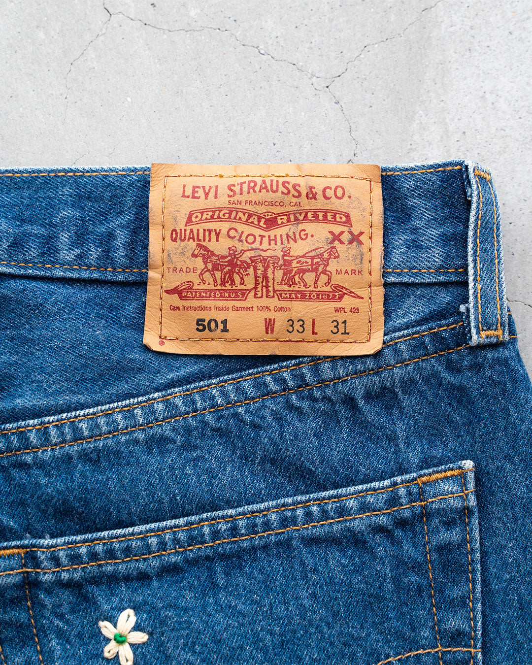 【SHANANA MIL】Used 501 Denim『Hand Embroidery Daisy』①