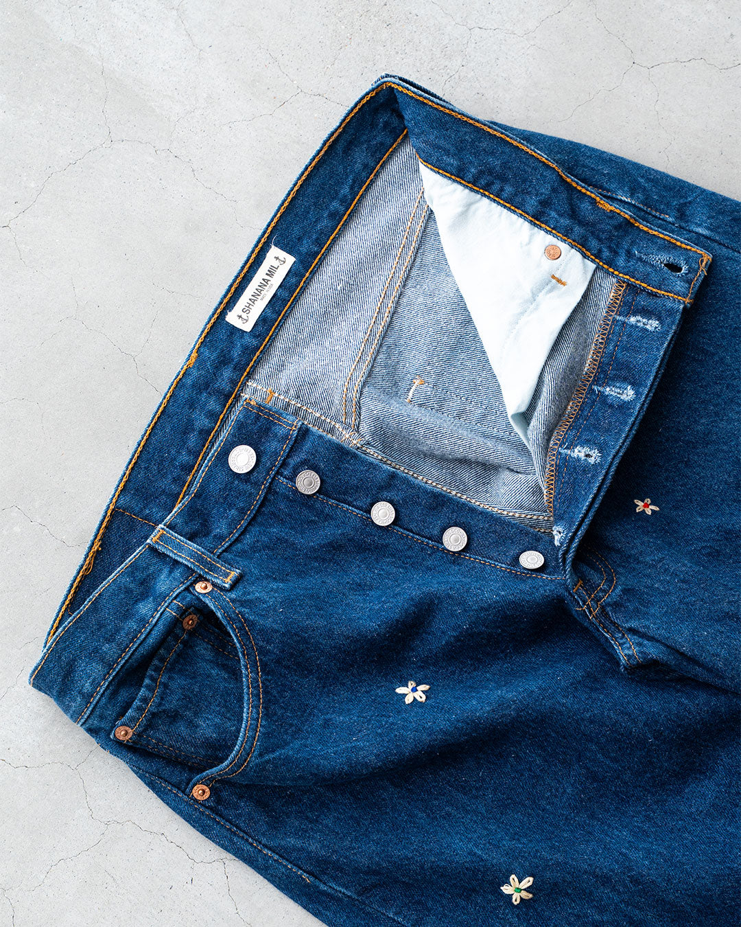 【SHANANA MIL】Used 501 Denim『Hand Embroidery Daisy』③