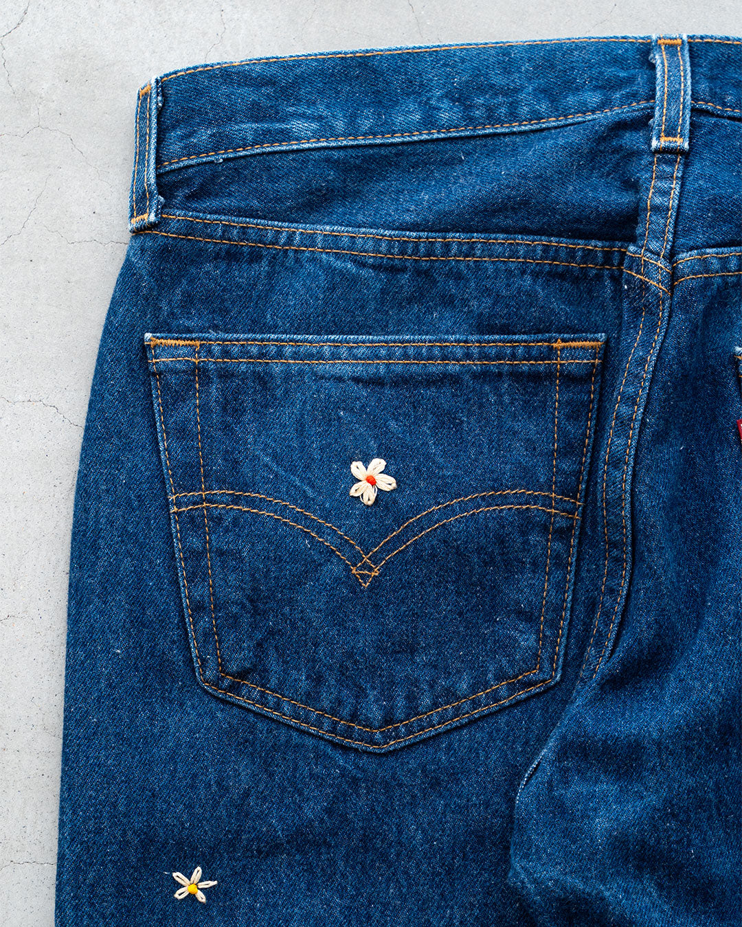 【SHANANA MIL】Used 501 Denim『Hand Embroidery Daisy』③