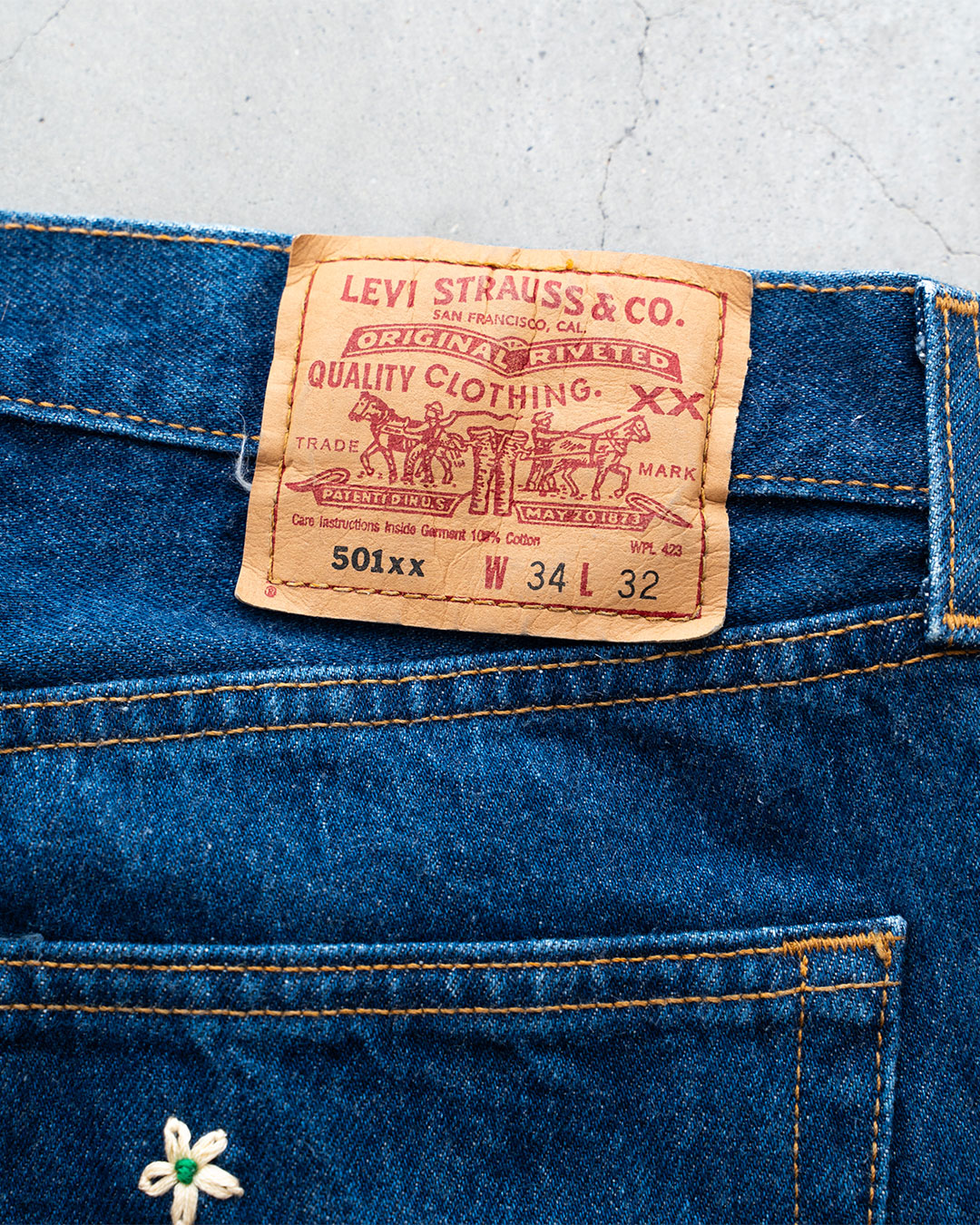 【SHANANA MIL】Used 501 Denim『Hand Embroidery Daisy』③