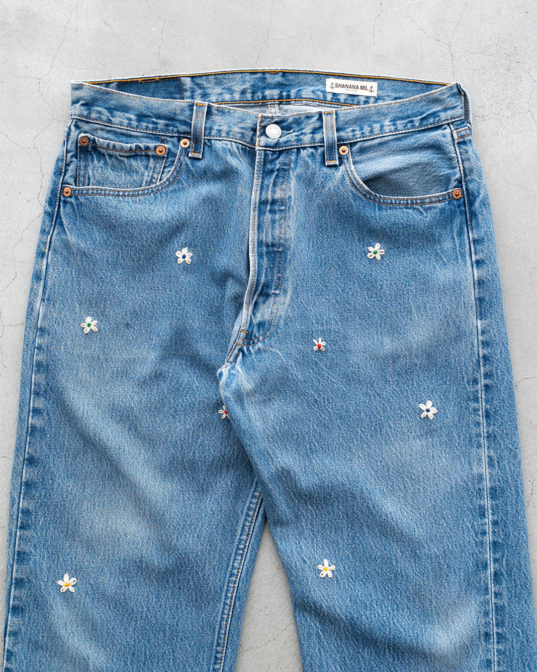 【SHANANA MIL】Used 501 Denim『Hand Embroidery Daisy』④