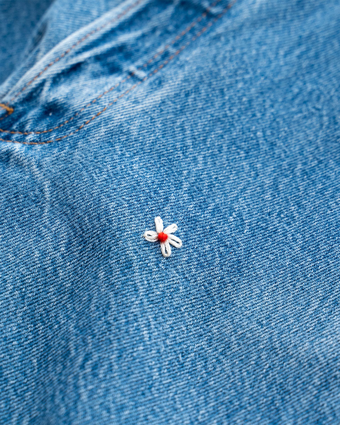 【SHANANA MIL】Used 501 Denim『Hand Embroidery Daisy』④