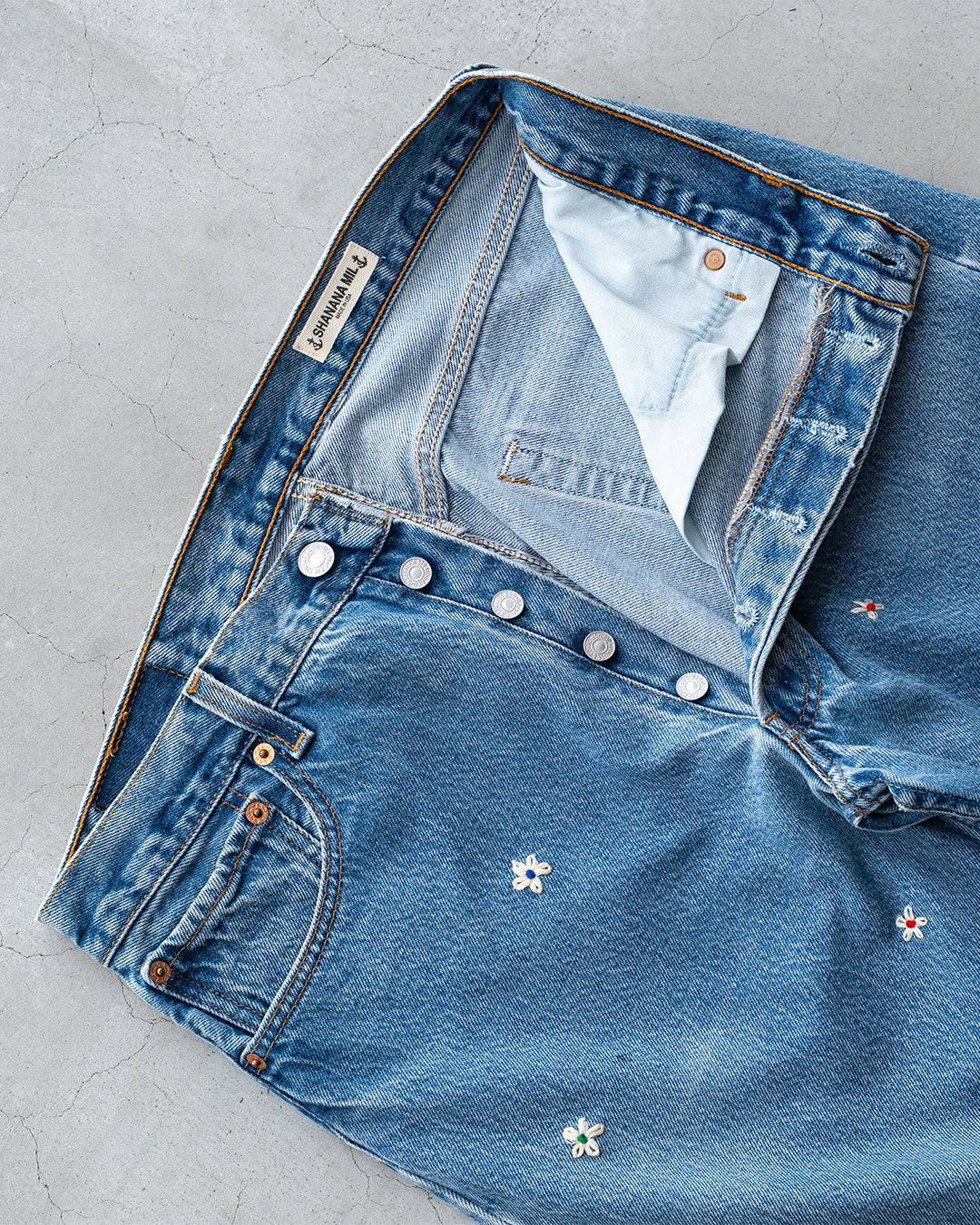 【SHANANA MIL】Used 501 Denim『Hand Embroidery Daisy』④