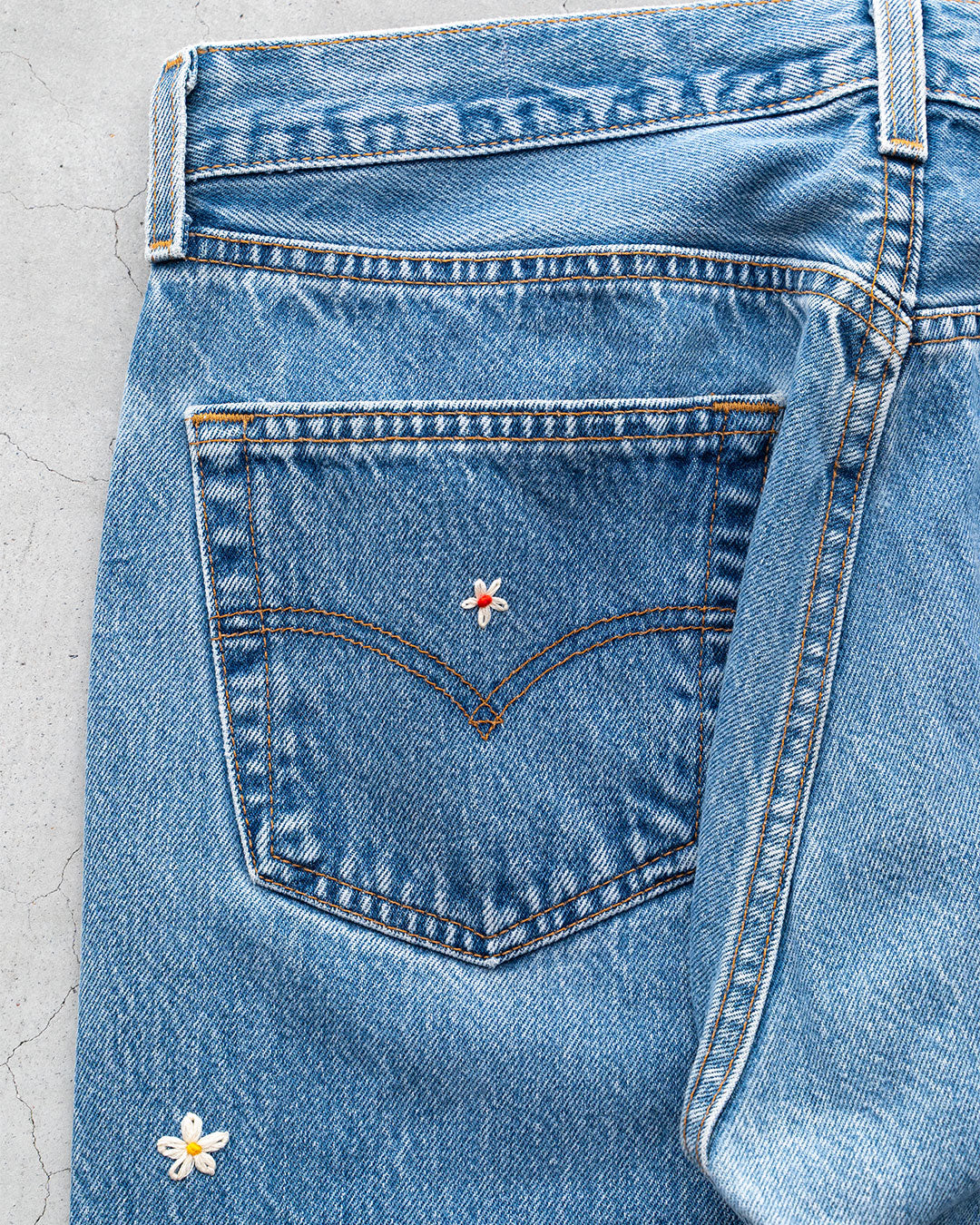 【SHANANA MIL】Used 501 Denim『Hand Embroidery Daisy』④