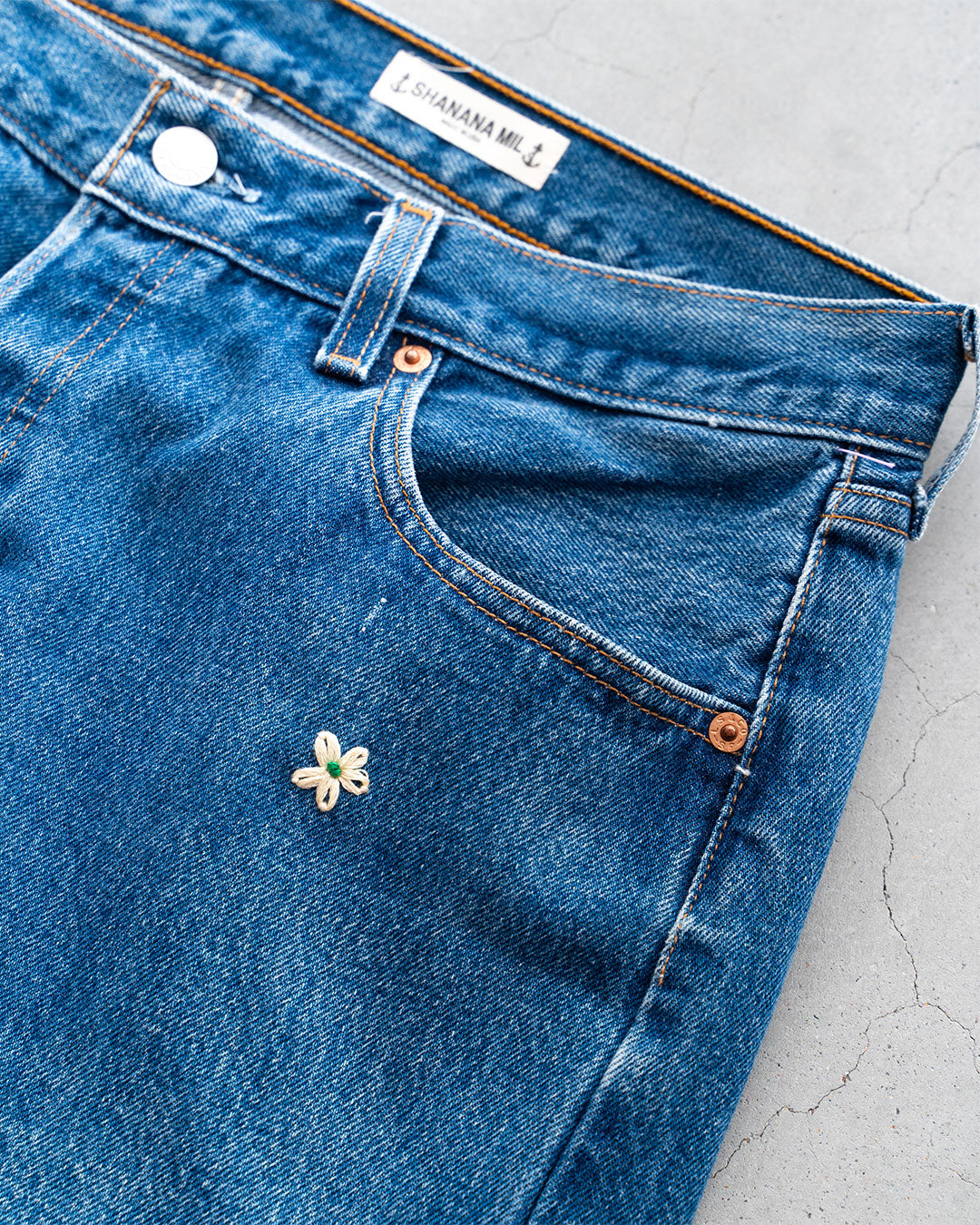 【SHANANA MIL】Used 501 Denim『Hand Embroidery Daisy』⑤