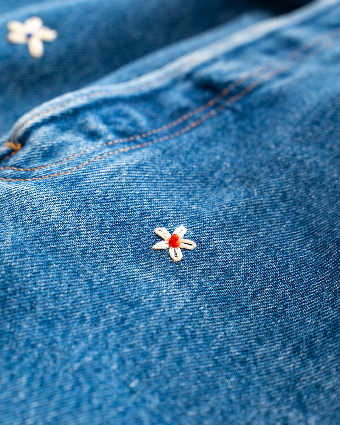 【SHANANA MIL】Used 501 Denim『Hand Embroidery Daisy』⑤