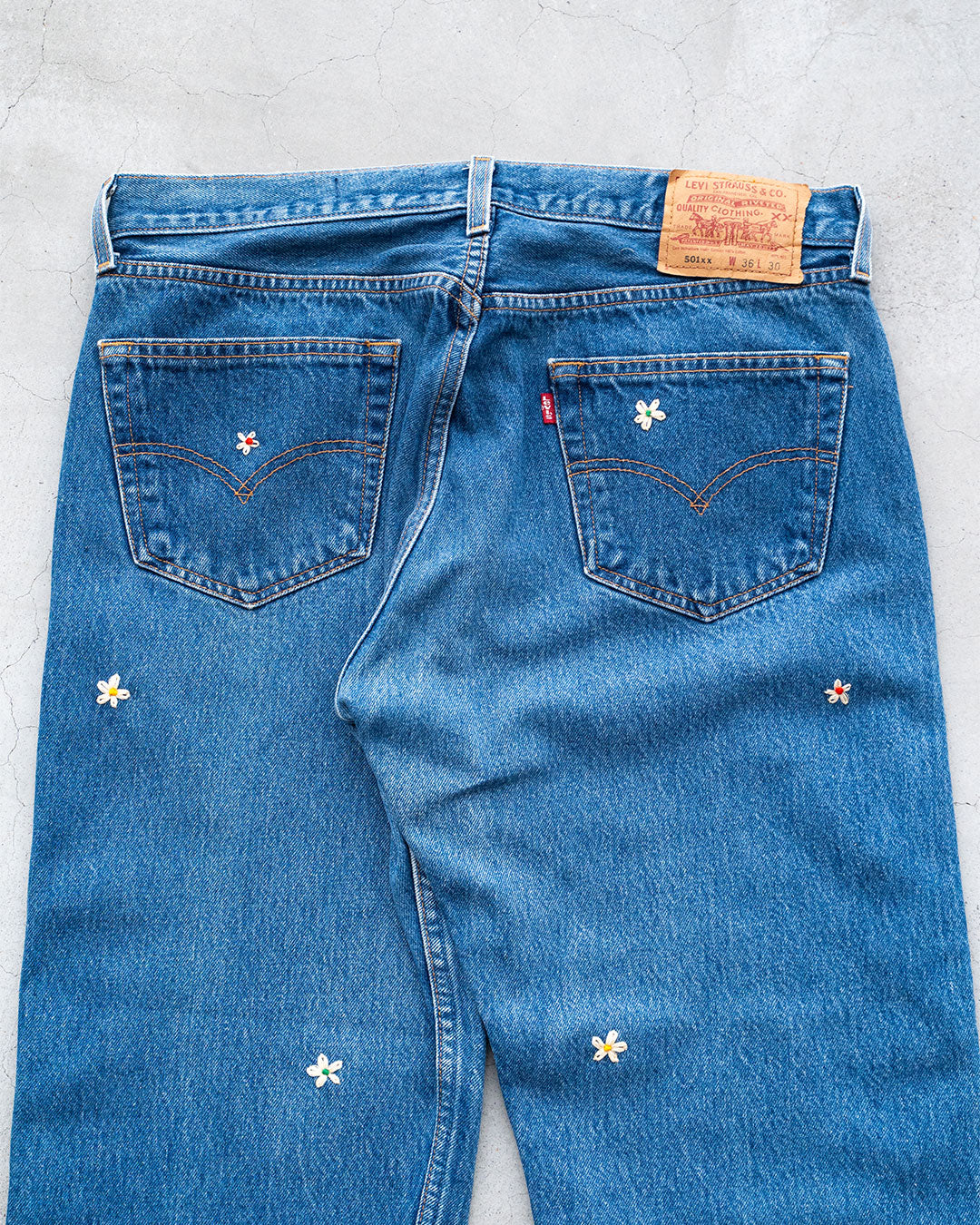 【SHANANA MIL】Used 501 Denim『Hand Embroidery Daisy』⑤