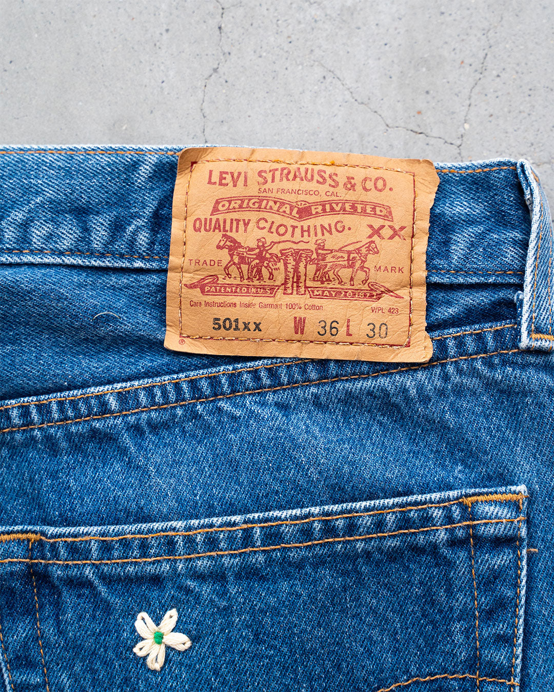 【SHANANA MIL】Used 501 Denim『Hand Embroidery Daisy』⑤