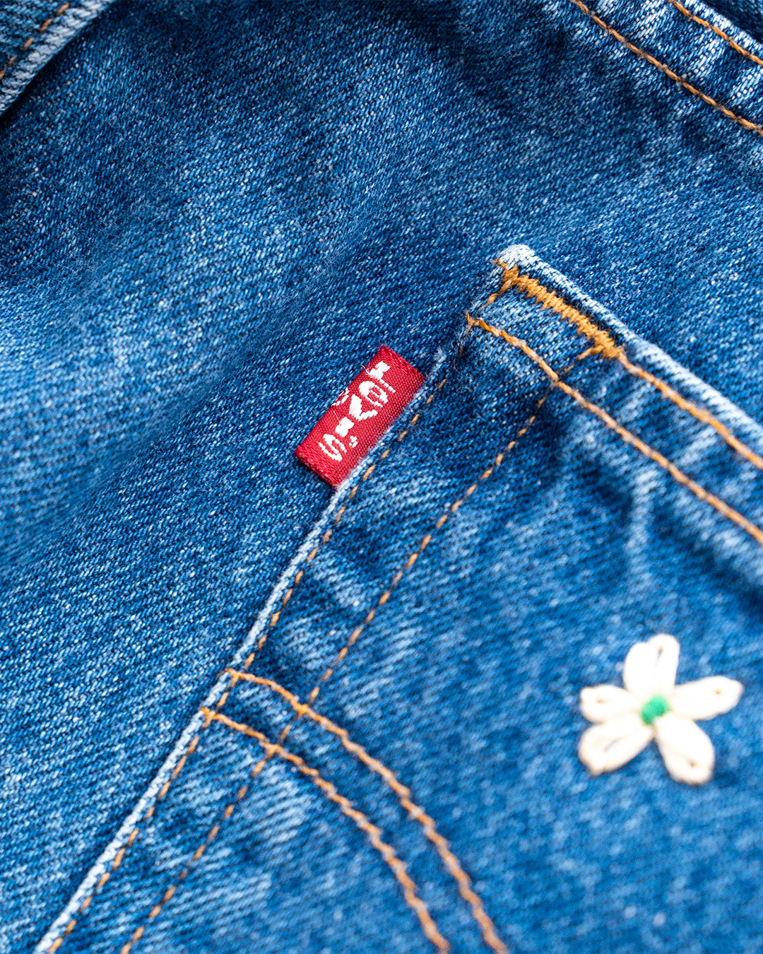 【SHANANA MIL】Used 501 Denim『Hand Embroidery Daisy』⑤