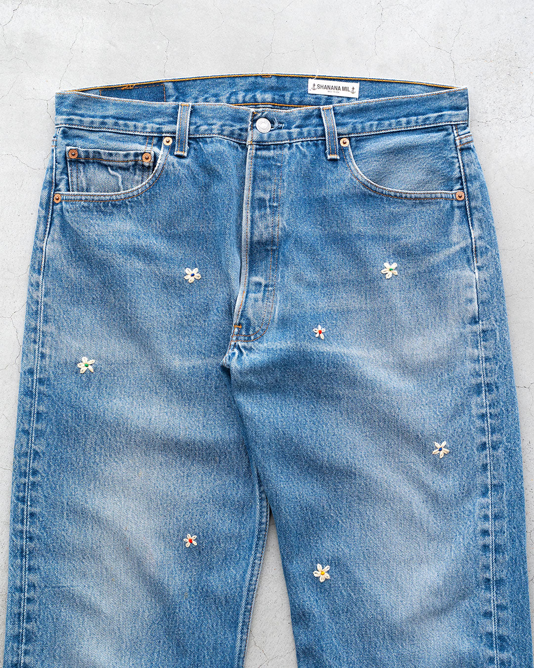 【SHANANA MIL】Used 501 Denim『Hand Embroidery Daisy』⑥