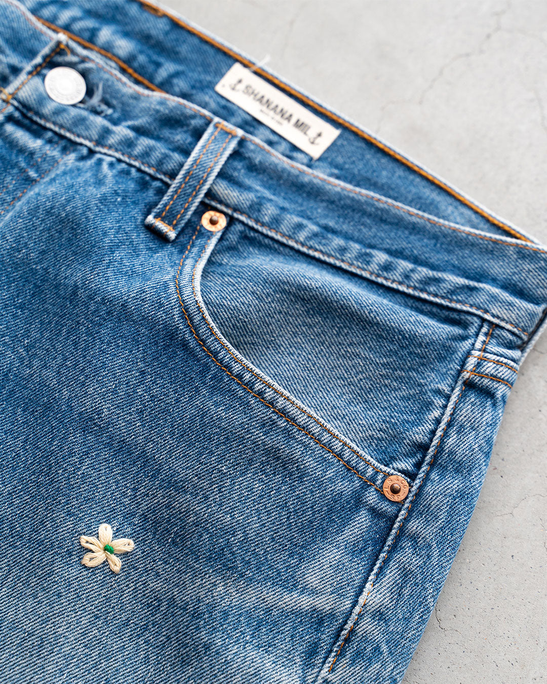 【SHANANA MIL】Used 501 Denim『Hand Embroidery Daisy』⑥