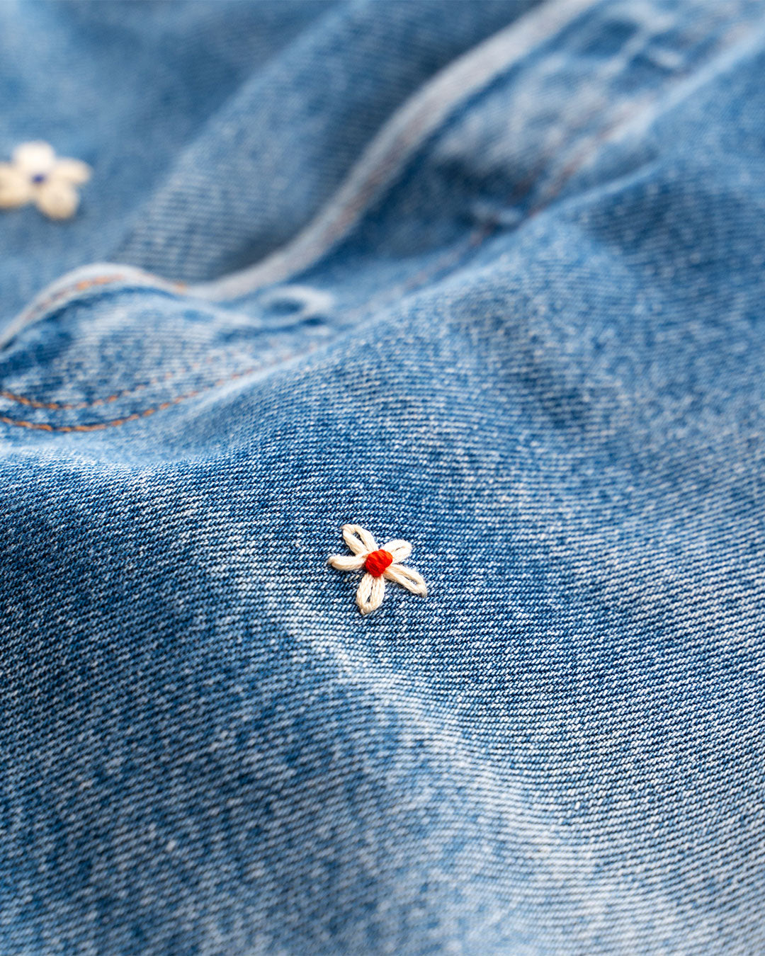 【SHANANA MIL】Used 501 Denim『Hand Embroidery Daisy』⑥