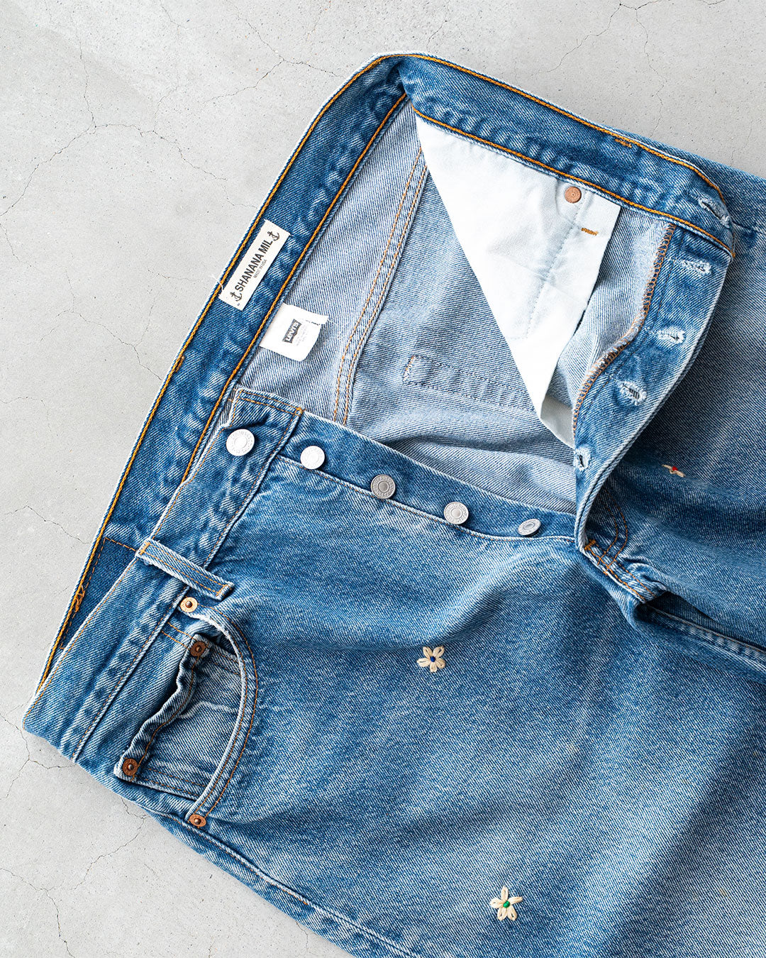 【SHANANA MIL】Used 501 Denim『Hand Embroidery Daisy』⑥