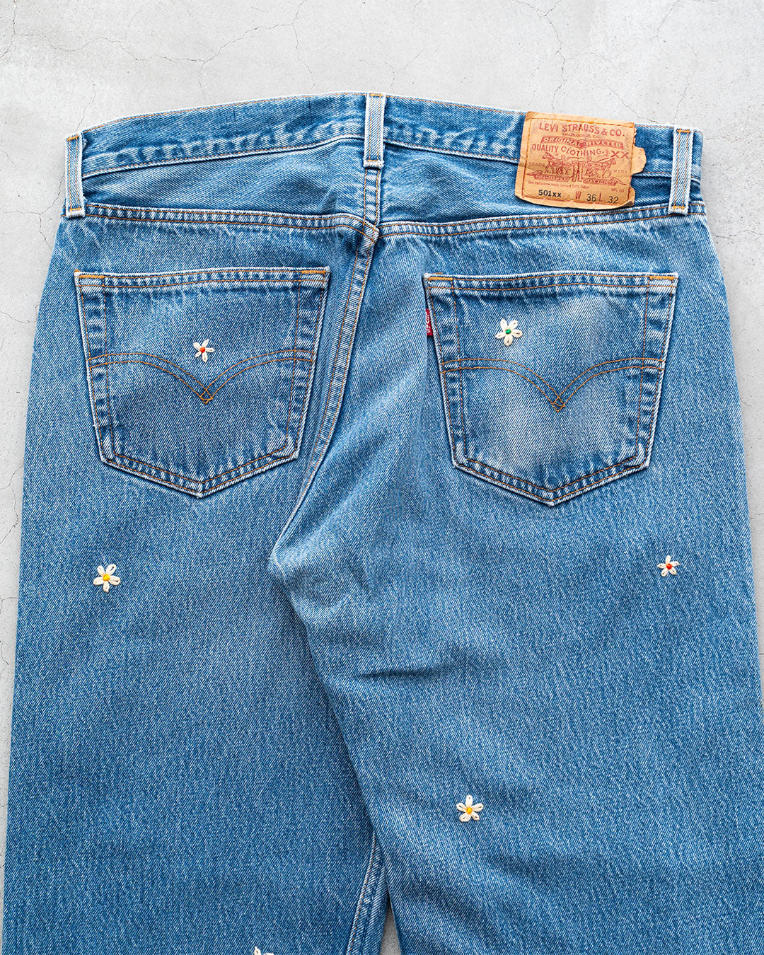 【SHANANA MIL】Used 501 Denim『Hand Embroidery Daisy』⑥