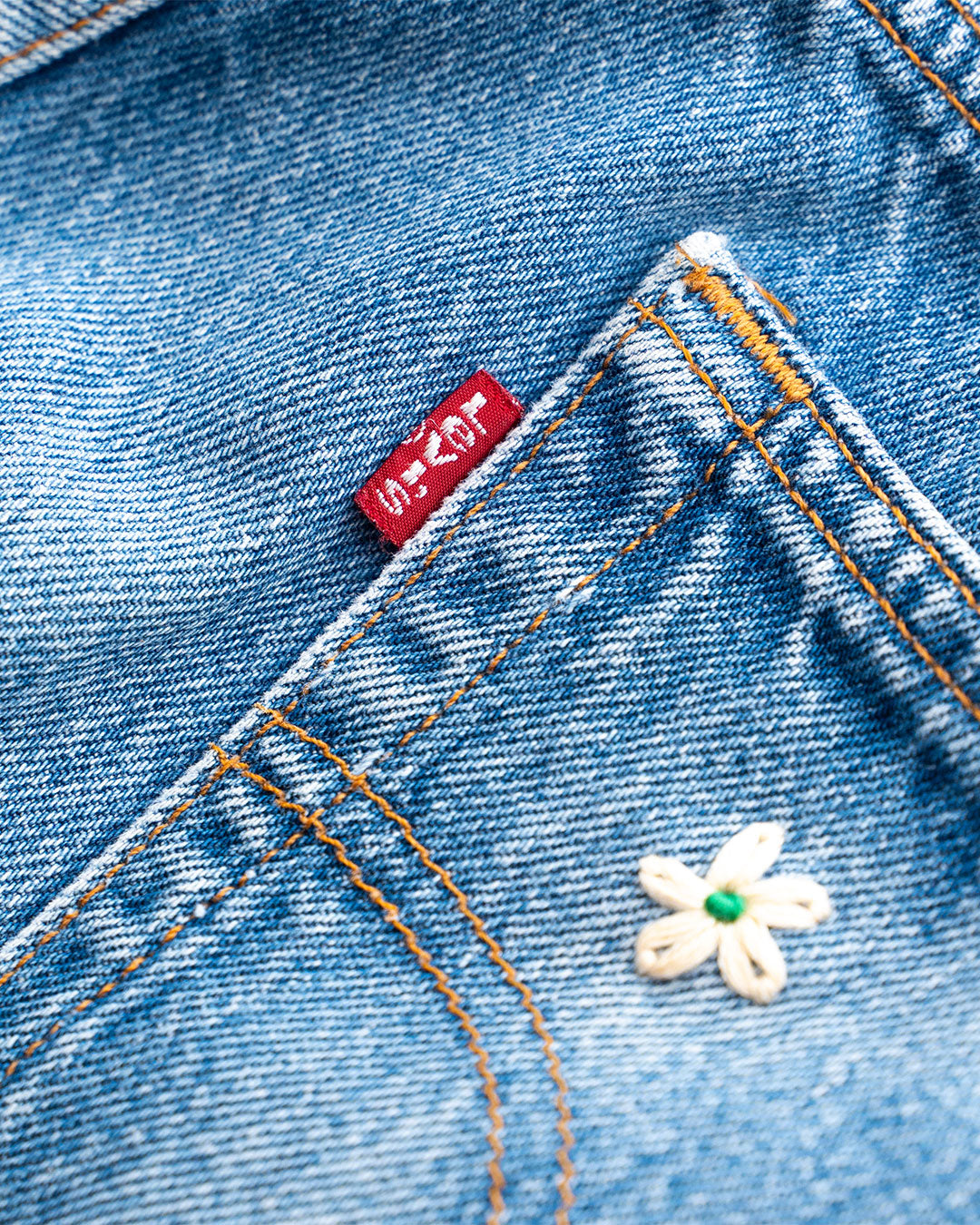 【SHANANA MIL】Used 501 Denim『Hand Embroidery Daisy』⑥