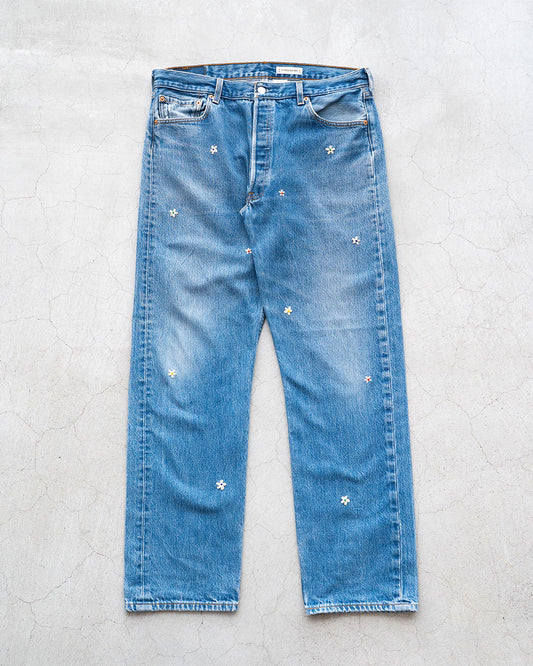 【SHANANA MIL】Used 501 Denim『Hand Embroidery Daisy』⑦