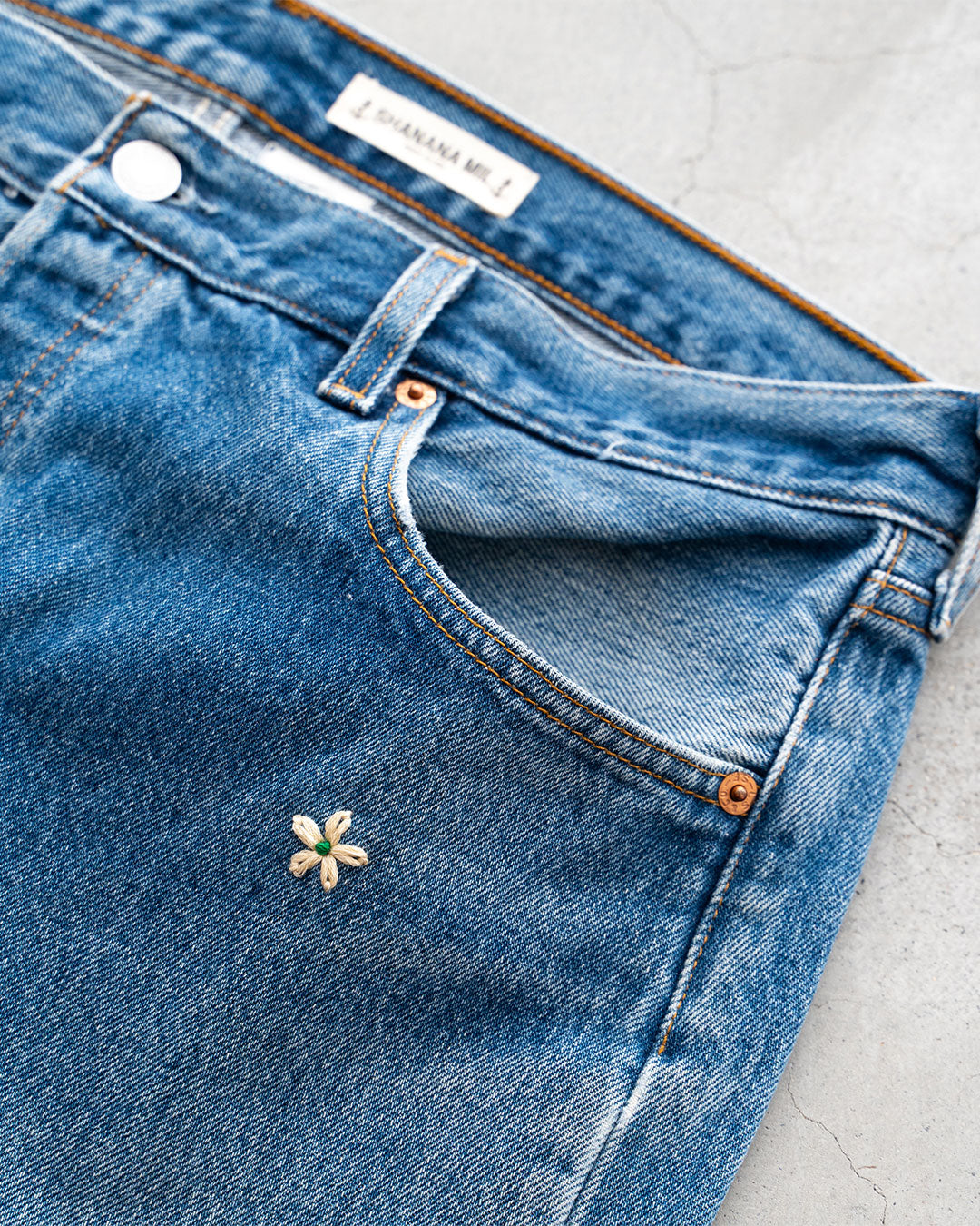 【SHANANA MIL】Used 501 Denim『Hand Embroidery Daisy』⑦