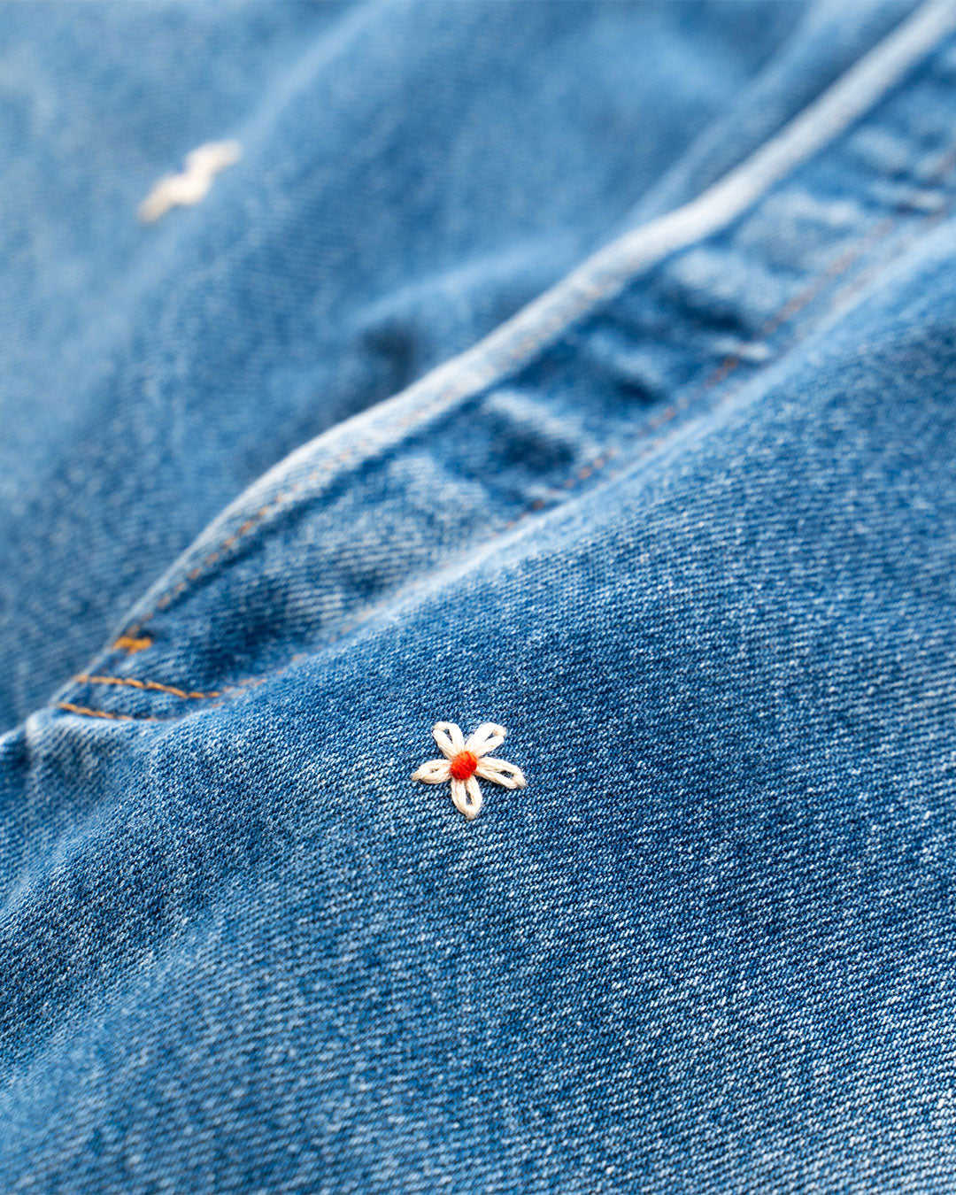 【SHANANA MIL】Used 501 Denim『Hand Embroidery Daisy』⑦