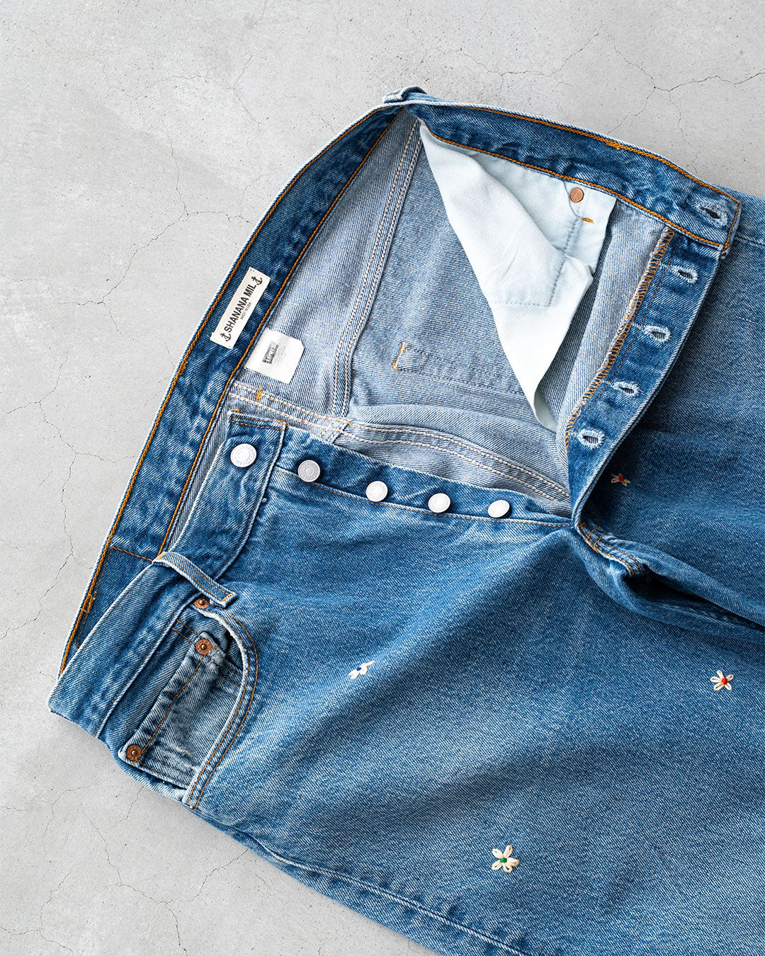 【SHANANA MIL】Used 501 Denim『Hand Embroidery Daisy』⑦