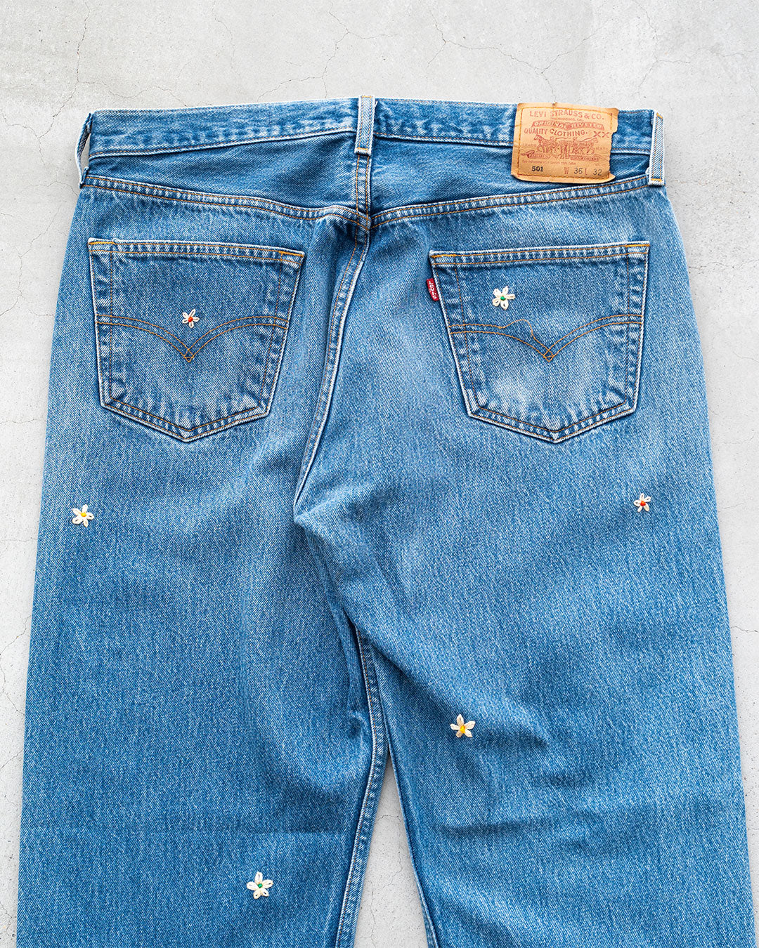 【SHANANA MIL】Used 501 Denim『Hand Embroidery Daisy』⑦