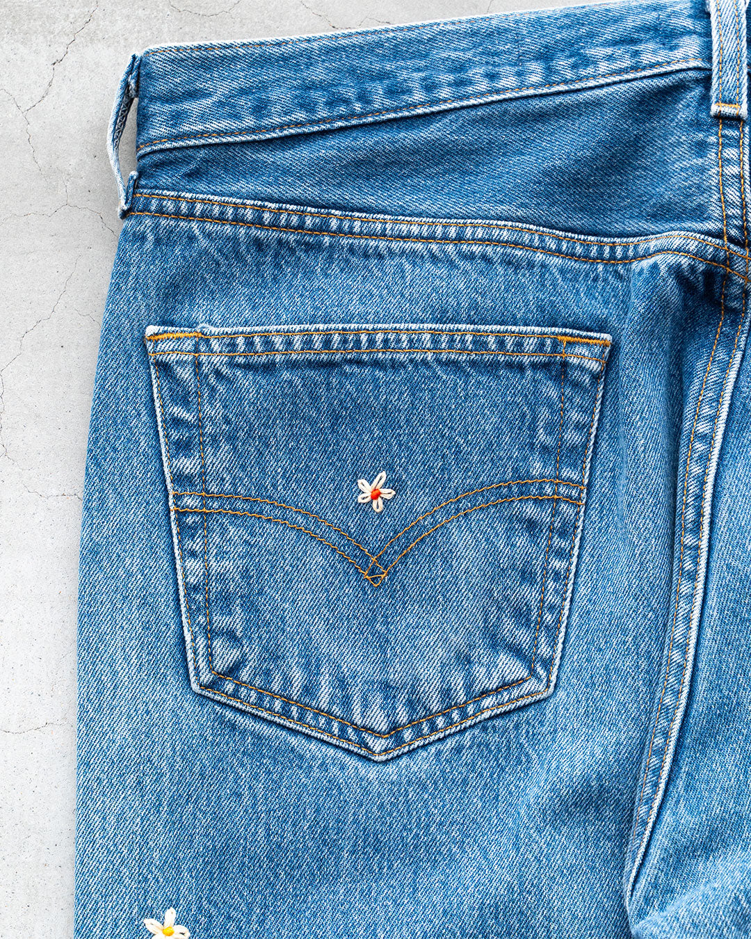 【SHANANA MIL】Used 501 Denim『Hand Embroidery Daisy』⑦