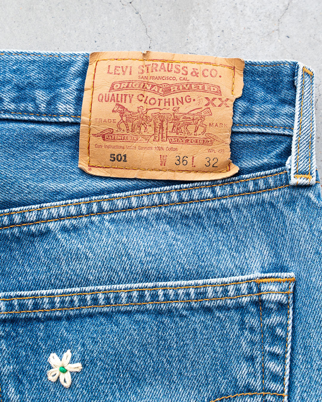 【SHANANA MIL】Used 501 Denim『Hand Embroidery Daisy』⑦