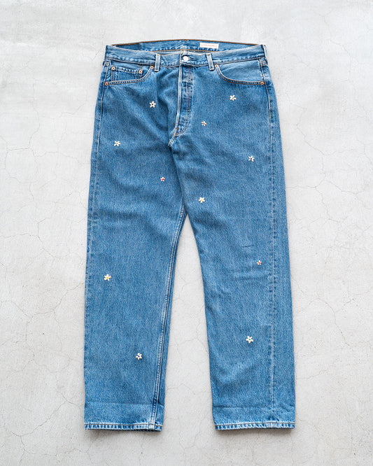 【SHANANA MIL】Used 501 Denim『Hand Embroidery Daisy』⑧
