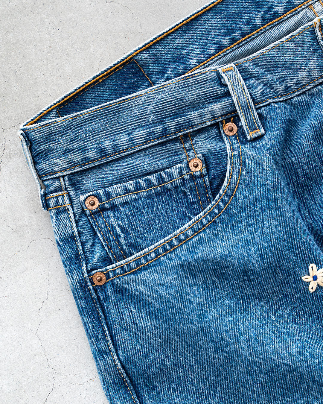 【SHANANA MIL】Used 501 Denim『Hand Embroidery Daisy』⑧