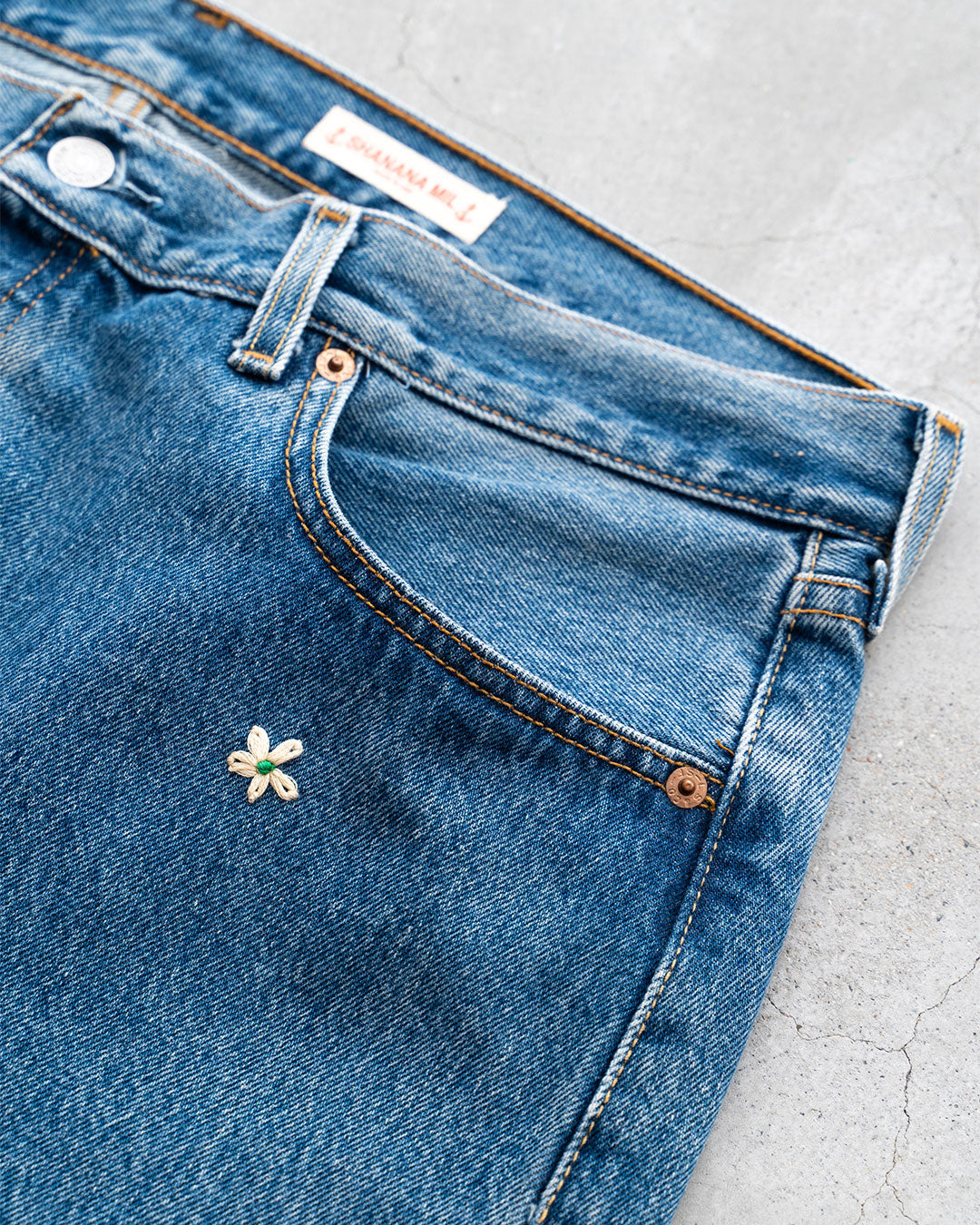 【SHANANA MIL】Used 501 Denim『Hand Embroidery Daisy』⑧